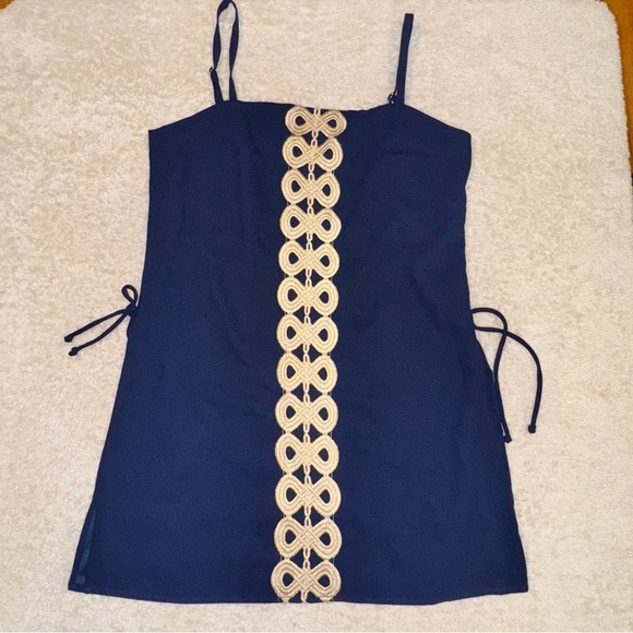 Lilly Pulitzer Sahar Navy Dress with Gold Embroidery size 12 -  threedaughtersproperties.com